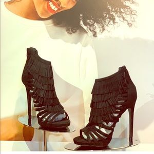 booties and Heels stilettos black fringe